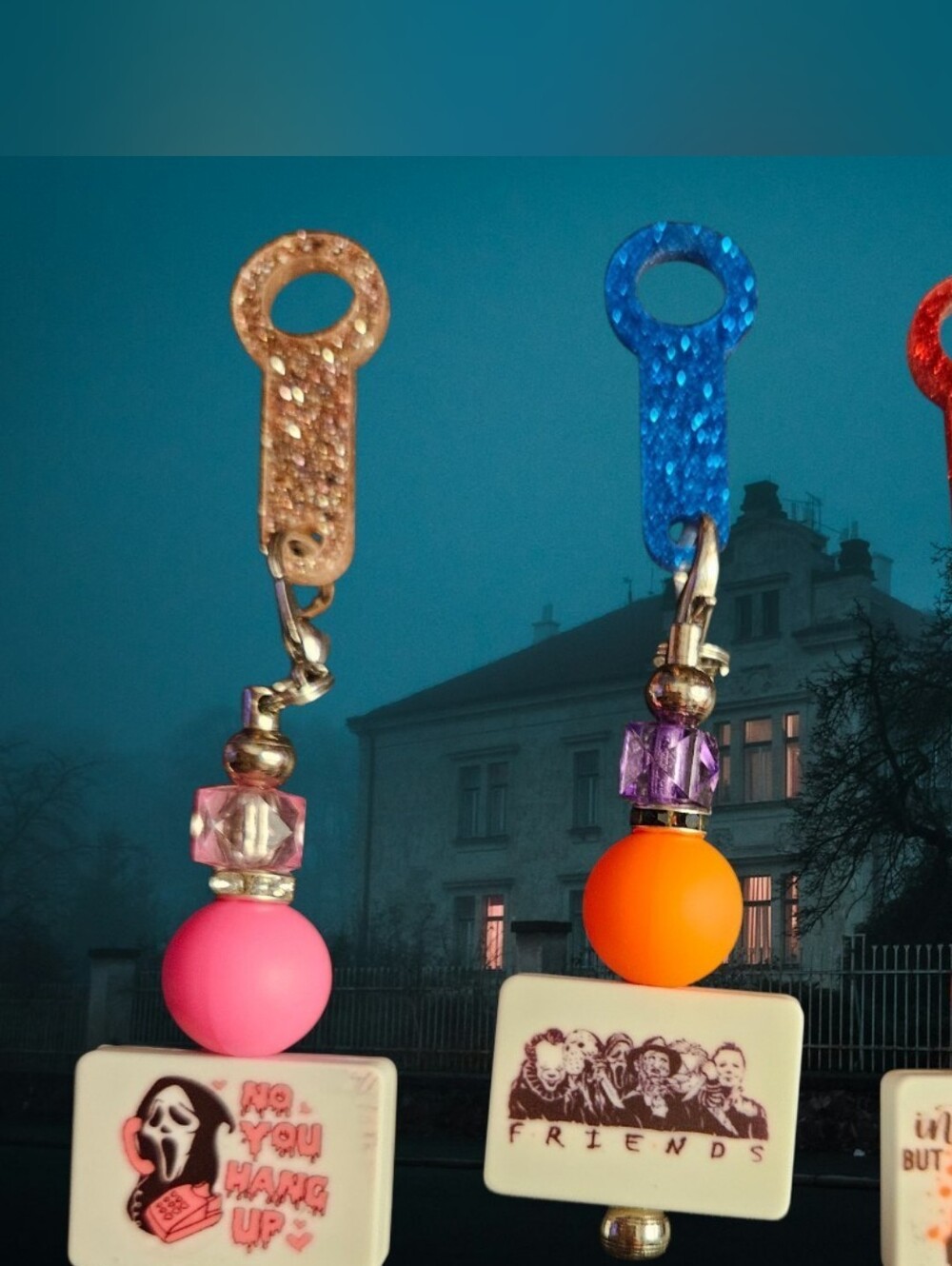 Beaded Horror-Themed Straw Charms